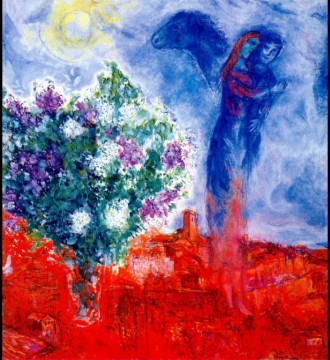 Lovers over Sant Paul contemporary Marc Chagall Oil Paintings